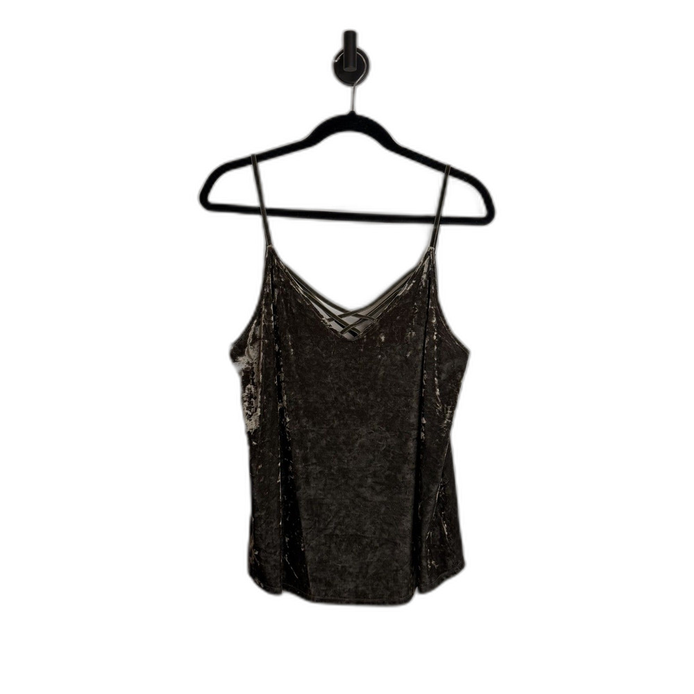 American Eagle Crushed Velvet Strappy Cami Tank Top Olive Green XL
